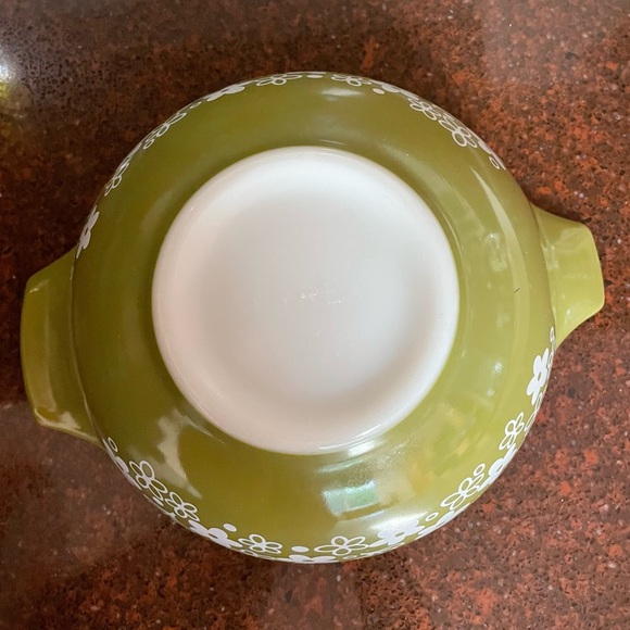 Pyrex Ovenware 442 1 1/2 Qt Bowl Made in USA Green With White Flowers Excellent - Picture 4 of 10